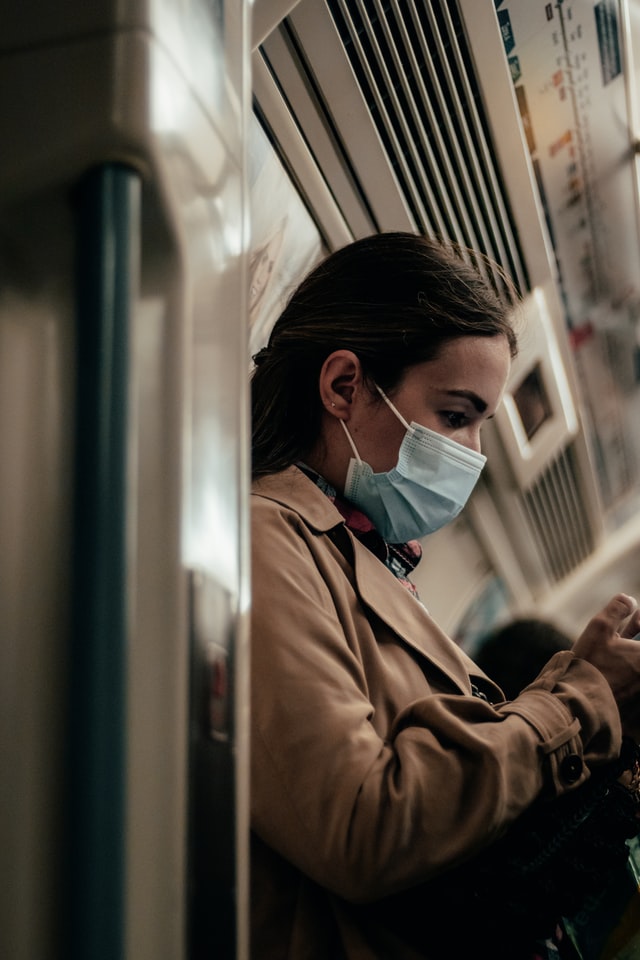 women with mask on subway